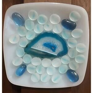 Blue Wall Hanging Glass Bead & Agate Slab mosaic small turquoise Light Blue Teal